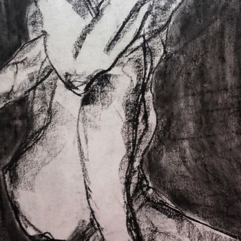 Drawing titled "Le pensif - Pensive" by Marijo Ponce Fest, Original Artwork, Charcoal