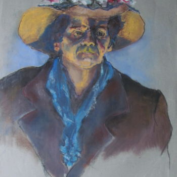 Рисунок под названием "Homme au chapeau fl…" - Marijo Ponce Fest, Подлинное произведение искусства, Пастель
