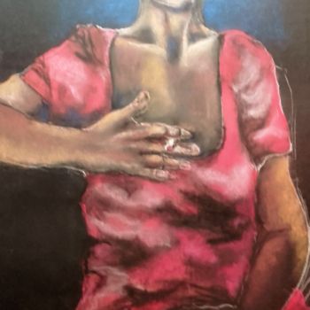 Drawing titled "La robe rouge - The…" by Marijo Ponce Fest, Original Artwork, Pastel