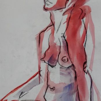 Drawing titled "Rouge et bleu - Red…" by Marijo Ponce Fest, Original Artwork, Acrylic