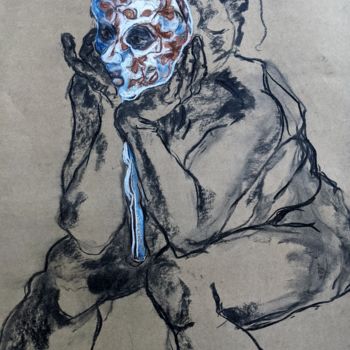Drawing titled "Masquée - Masked" by Marijo Ponce Fest, Original Artwork, Pastel