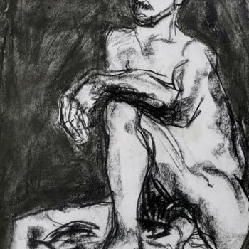 Desenho intitulada "Assis - Sitting" por Marijo Ponce Fest, Obras de arte originais, Carvão