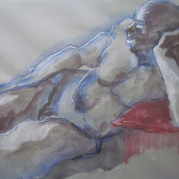 Drawing titled "L'oreiller rouge -…" by Marijo Ponce Fest, Original Artwork, Pastel