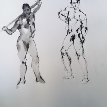 Dessin intitulée "Duo d'encre - Ink d…" par Marijo Ponce Fest, Œuvre d'art originale, Encre