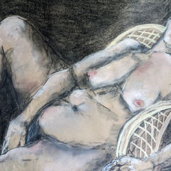 Dessin intitulée "Détendue - Relaxed" par Marijo Ponce Fest, Œuvre d'art originale, Fusain