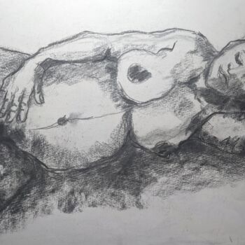 Dessin intitulée "Enceinte - Pregnant" par Marijo Ponce Fest, Œuvre d'art originale, Fusain