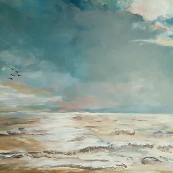 Schilderij getiteld "Summer sea with clo…" door Marike Koot, Origineel Kunstwerk, Acryl