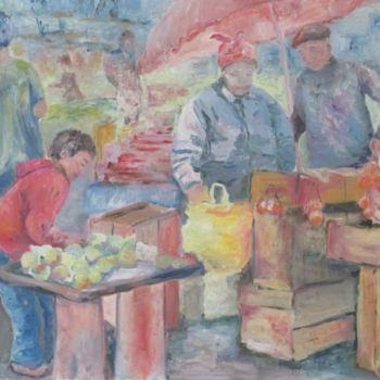 Painting titled "marché" by Marie-Laure Aymoz, Original Artwork, Oil