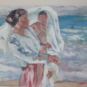 Painting titled "mère et enfant" by Marie-Laure Aymoz, Original Artwork, Oil