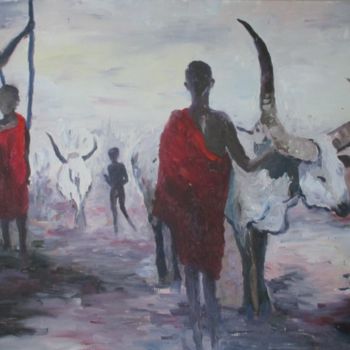 Pintura titulada "scène d'Afrique" por Marie-Laure Aymoz, Obra de arte original, Oleo