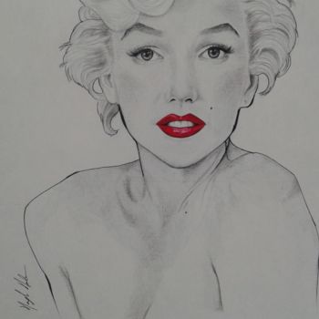 Drawing titled "Marilyn Monroe" by Papier Ma, Original Artwork, Pencil