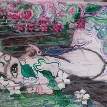 Pittura intitolato ""Donna Primavera"" da M. Z., Opera d'arte originale, Acquarello