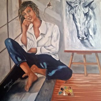 Painting titled "El estudio" by Marilo, Original Artwork, Oil