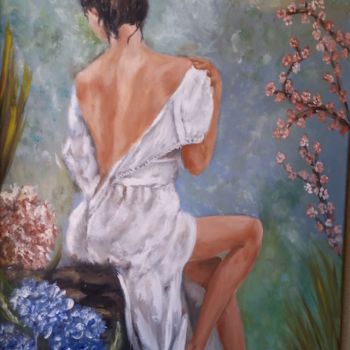 Painting titled "joven de espalda" by Marilo, Original Artwork, Oil