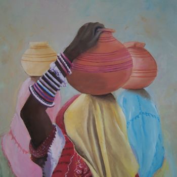 Pintura intitulada "les porteuses" por Marilyn Bourgois, Obras de arte originais