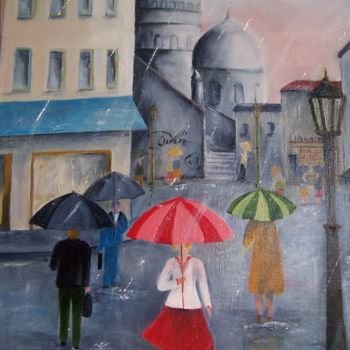 Painting titled "paris sous la pluie" by Marilyn Bourgois, Original Artwork