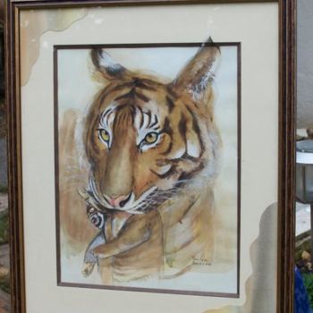 Painting titled "maman tigre" by Marilyn Bourgois, Original Artwork