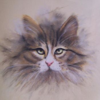 Painting titled "tete de chat" by Marilyn Bourgois, Original Artwork