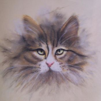 Pintura titulada "tete de chat" por Marilyn Bourgois, Obra de arte original