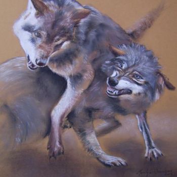 Painting titled "les loups" by Marilyn Bourgois, Original Artwork