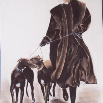 Peinture intitulée "femme aux levriers" par Marilyn Bourgois, Œuvre d'art originale