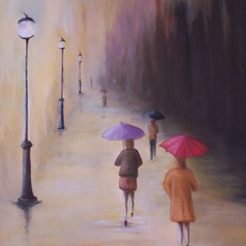 Painting titled "sous la pluie" by Marilyn Bourgois, Original Artwork, Oil