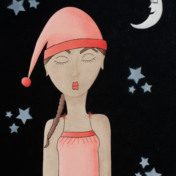 Painting titled "Luna" by Marilyn Cantrel, Original Artwork, Acrylic Mounted on Wood Stretcher frame