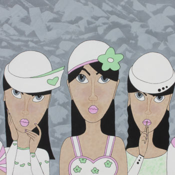 Painting titled "Les copines" by Marilyn Cantrel, Original Artwork, Acrylic Mounted on Wood Stretcher frame