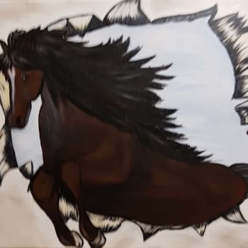Painting titled "Cheval qui déchire…" by Marilyn, Original Artwork, Acrylic