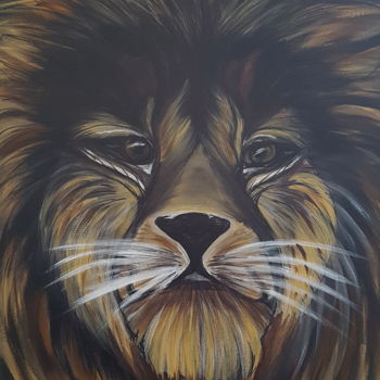 Pittura intitolato "Tableau lion" da Marilyn, Opera d'arte originale, Acrilico