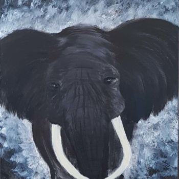 Painting titled "Éléphants" by Marilyn, Original Artwork, Acrylic