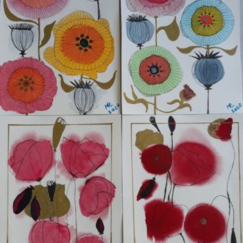 제목이 "Poppies."인 미술작품 Marie Ruda로, 원작, 수채화