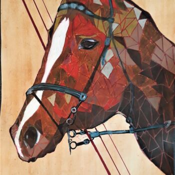 Schilderij getiteld "Red horse." door Marie Ruda, Origineel Kunstwerk, Acryl