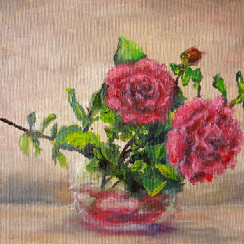 Painting titled "Red roses" by Marina, Original Artwork, Oil