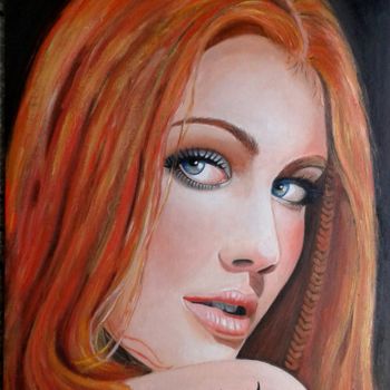 Painting titled "la ragazza con il t…" by Marinart, Original Artwork, Oil