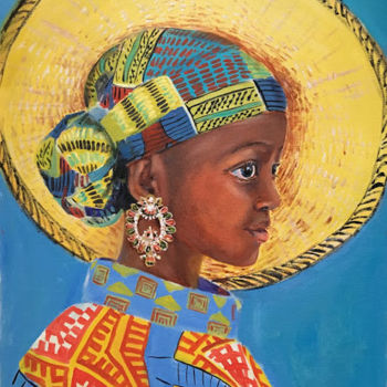 Pittura intitolato "African girl in bri…" da Marina Babintseva, Opera d'arte originale, Olio