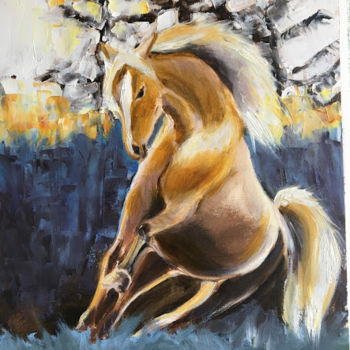 Painting titled "Horse in the meadow" by Marina Babintseva, Original Artwork, Oil