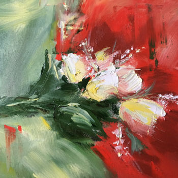 "White roses on red…" başlıklı Tablo Marina Babintseva tarafından, Orijinal sanat, Petrol