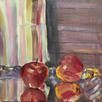 Schilderij getiteld "Apples on a tray" door Marina Babintseva, Origineel Kunstwerk, Olie
