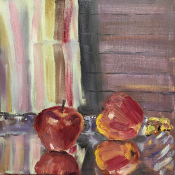 Painting titled "Apples on a tray" by Marina Babintseva, Original Artwork, Oil