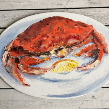 Painting titled "Crab on a plate. oi…" by Marina Babintseva, Original Artwork, Oil