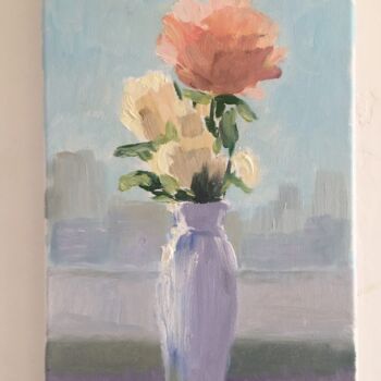 Peinture intitulée "Roses on the window" par Marina Babintseva, Œuvre d'art originale, Huile