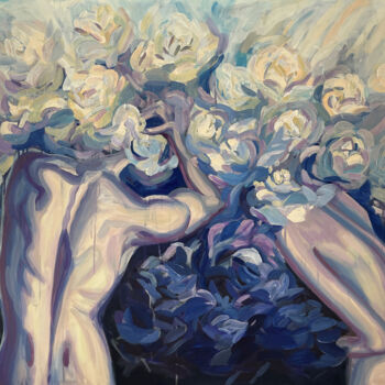 Картина под названием "Two in the garden." - Marina Beresneva, Подлинное произведение искусства, Акрил Установлен на Деревян…