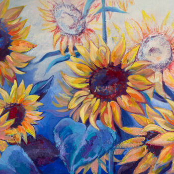 Painting titled "Sunflowers" by Marina Beresneva, Original Artwork, Acrylic Mounted on Wood Stretcher frame