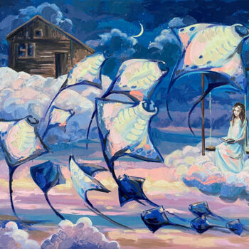 Painting titled "The abode of angels" by Marina Beresneva, Original Artwork, Acrylic Mounted on Wood Stretcher frame