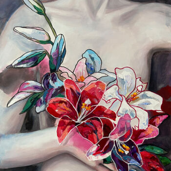 Painting titled "The Age of Lilies" by Marina Beresneva, Original Artwork, Acrylic Mounted on Wood Stretcher frame