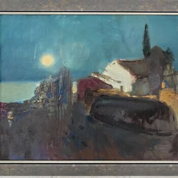Картина под названием "Лунная ночь" - Марина Березина, Подлинное произведение искусства, Масло Установлен на Деревянная пане…