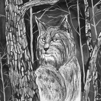 Painting titled "lynx." by Marina Bocharova, Original Artwork, Ink