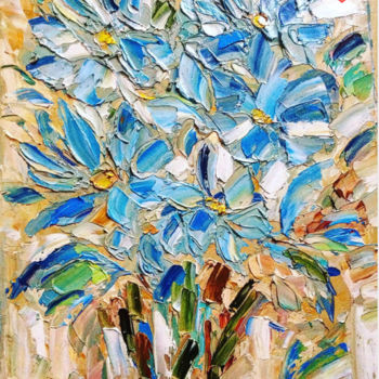 Ζωγραφική με τίτλο "Голубые цветы" από Marina Budnikova, Αυθεντικά έργα τέχνης, Λάδι