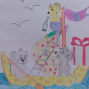 Disegno intitolato "Mice on a walk" da Marina Danko, Opera d'arte originale, Matite colorate